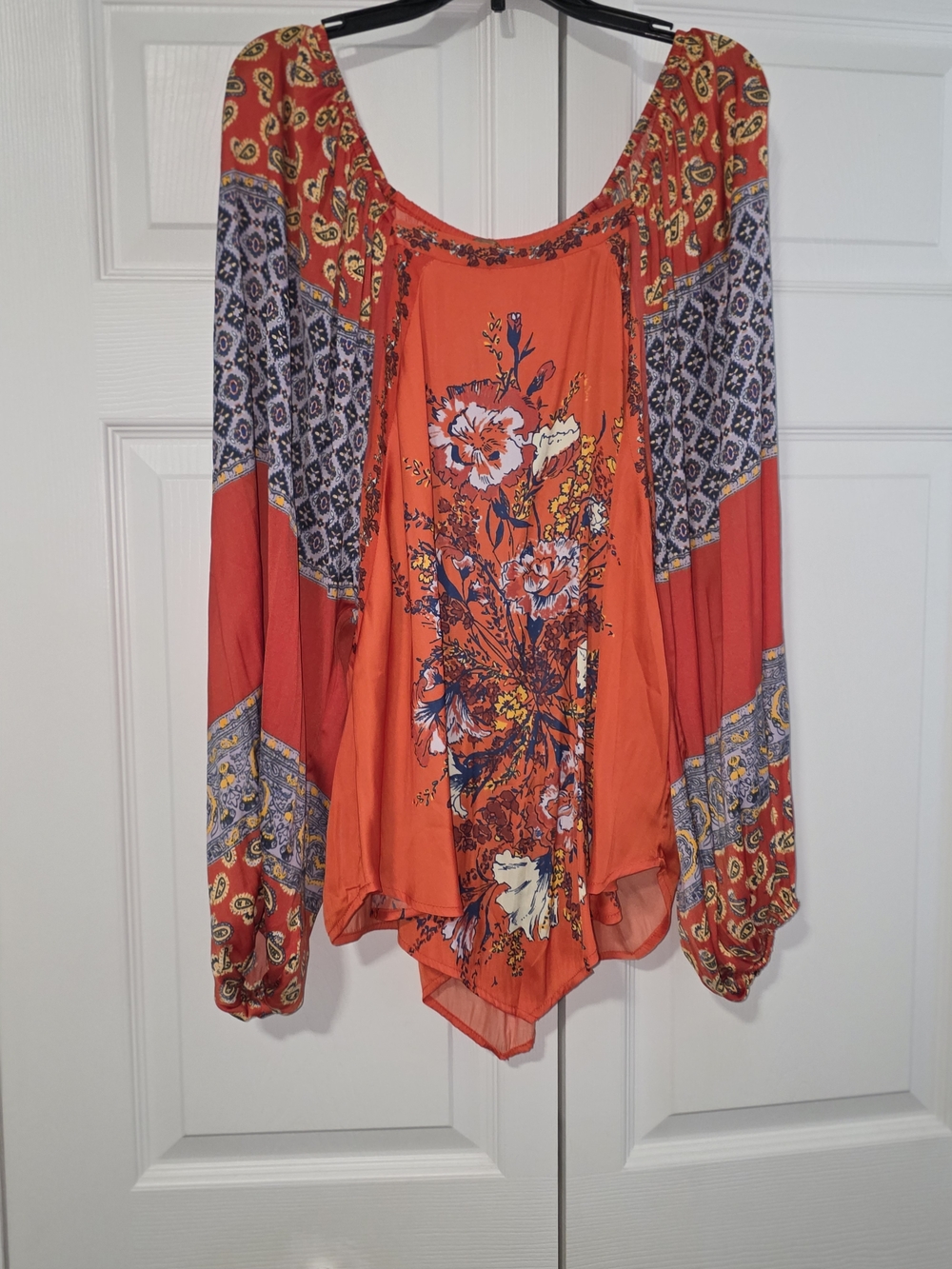 Free People Orange Floral Mixed-Print Tunic